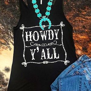 CBlack Howdy Y’all Graphic Country Tank top